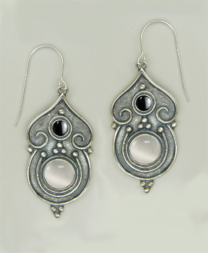 Sterling Silver Gothic Inspired Drop Dangle Earrings With White Moonstone And Hematite